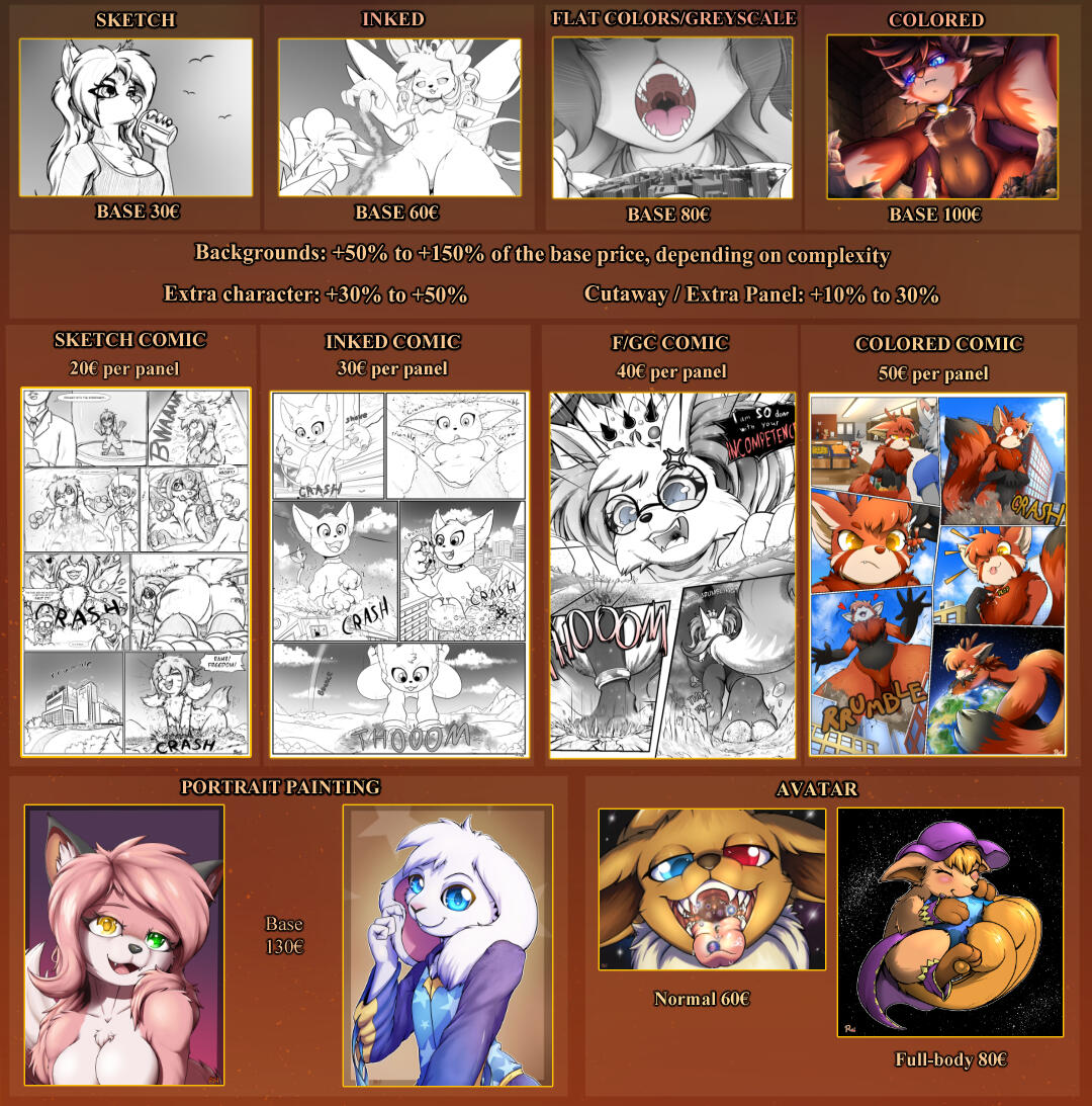 Price sheet for my commissions